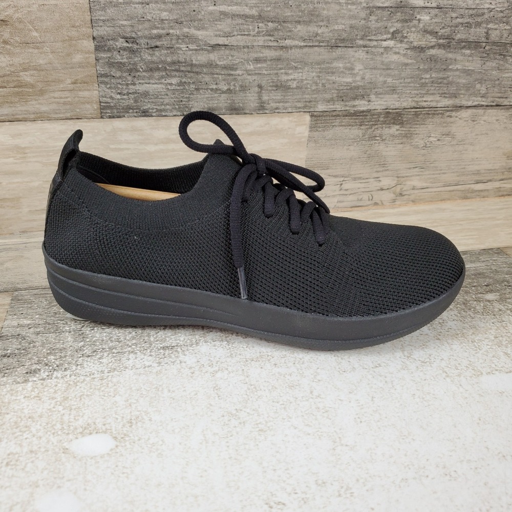 FitFlop F-Sporty Uberknit Womens Shoes Sz 5 All Black Comfort Lace Up Sneakers
